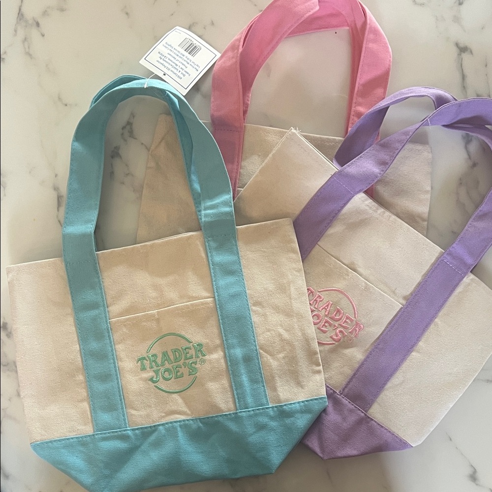 Trader Joe's Canvas Mini Tote Bag Trio - Pink, Blue, and Purple